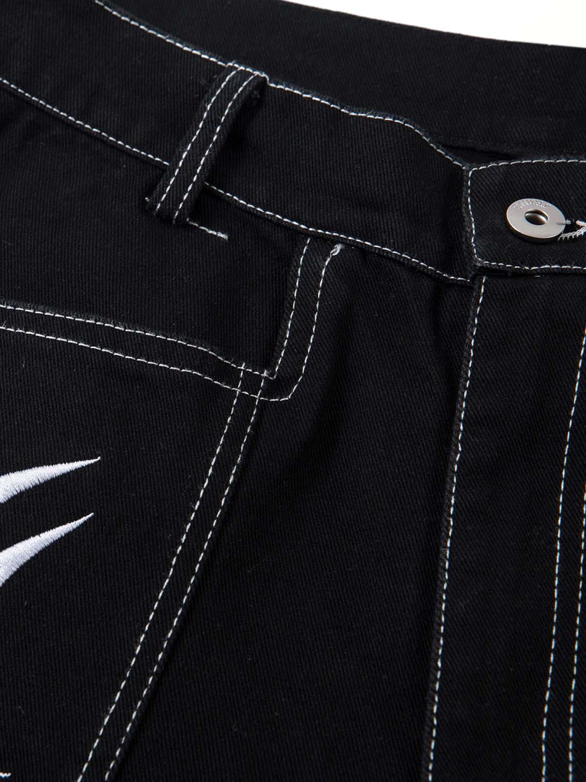 Omygoods Deconstructed Contrast Embroidered Baggy Jeans