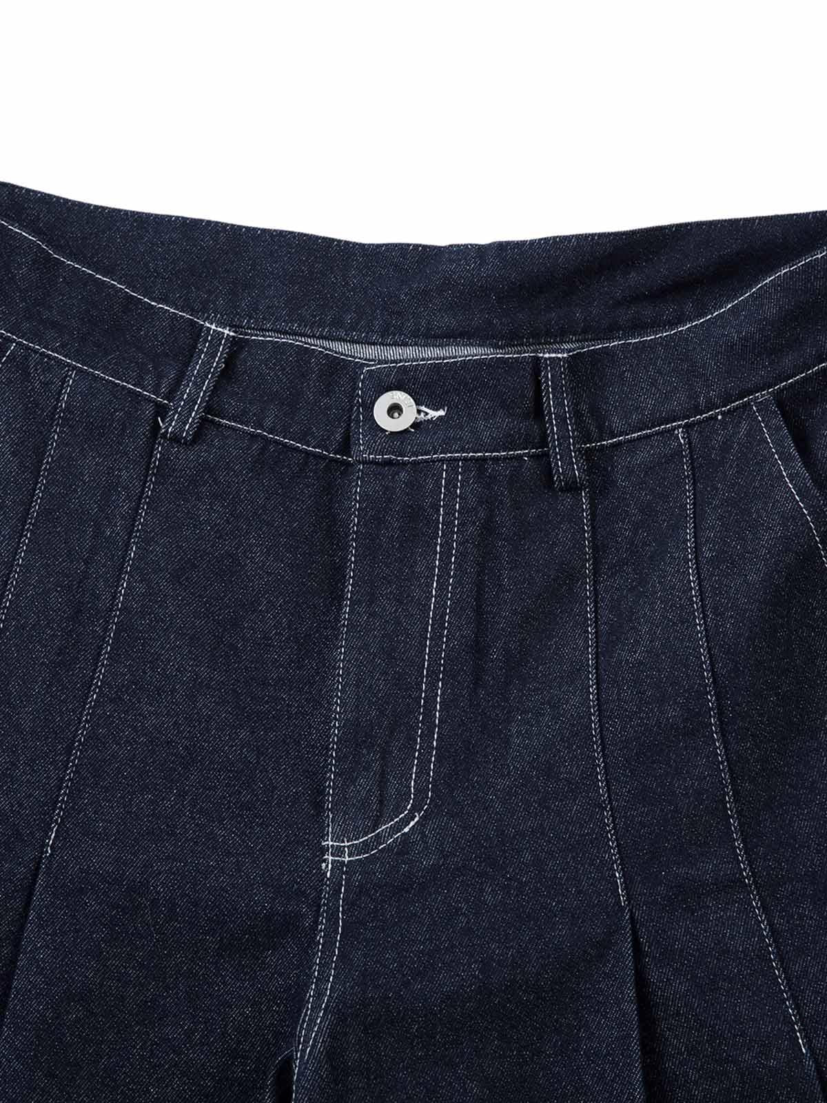 Omygoods Deconstructed Contrast Stitching Pleated Baggy Barrel Jeans