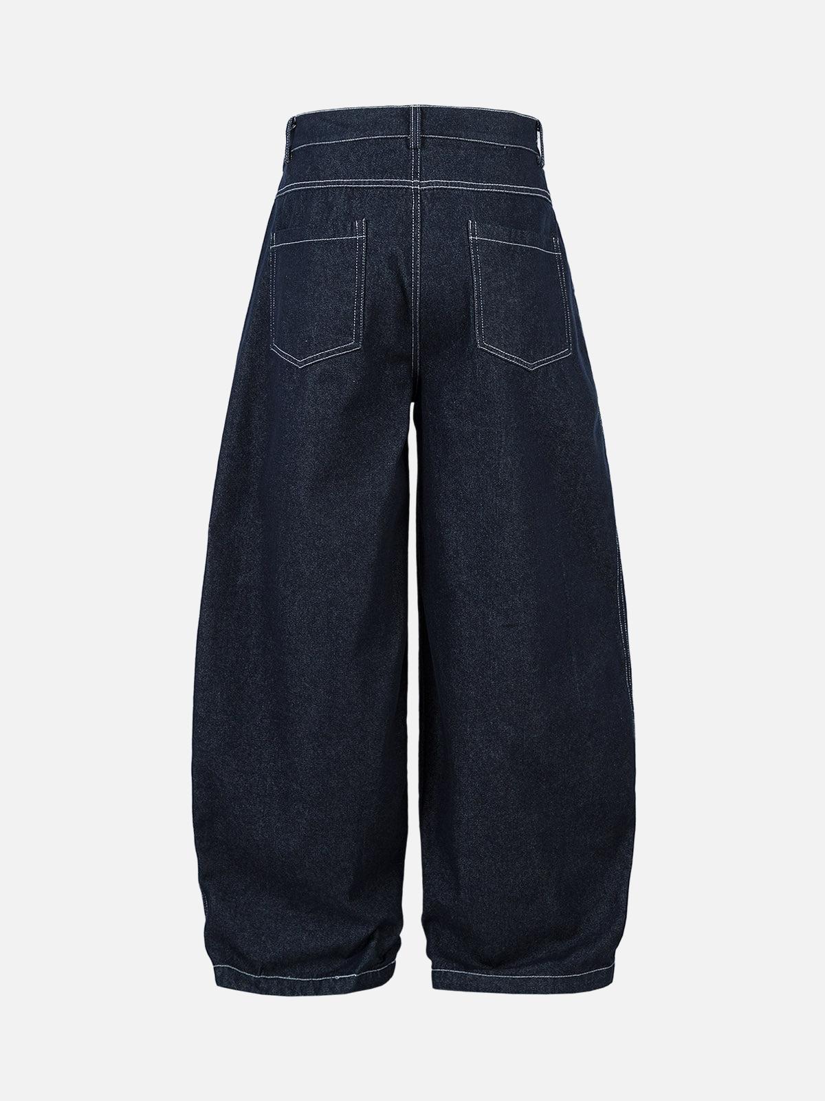 Omygoods Deconstructed Contrast Stitching Pleated Baggy Barrel Jeans
