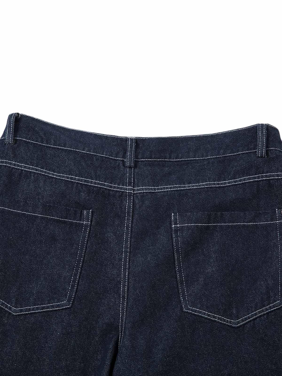 Omygoods Deconstructed Contrast Stitching Pleated Baggy Barrel Jeans