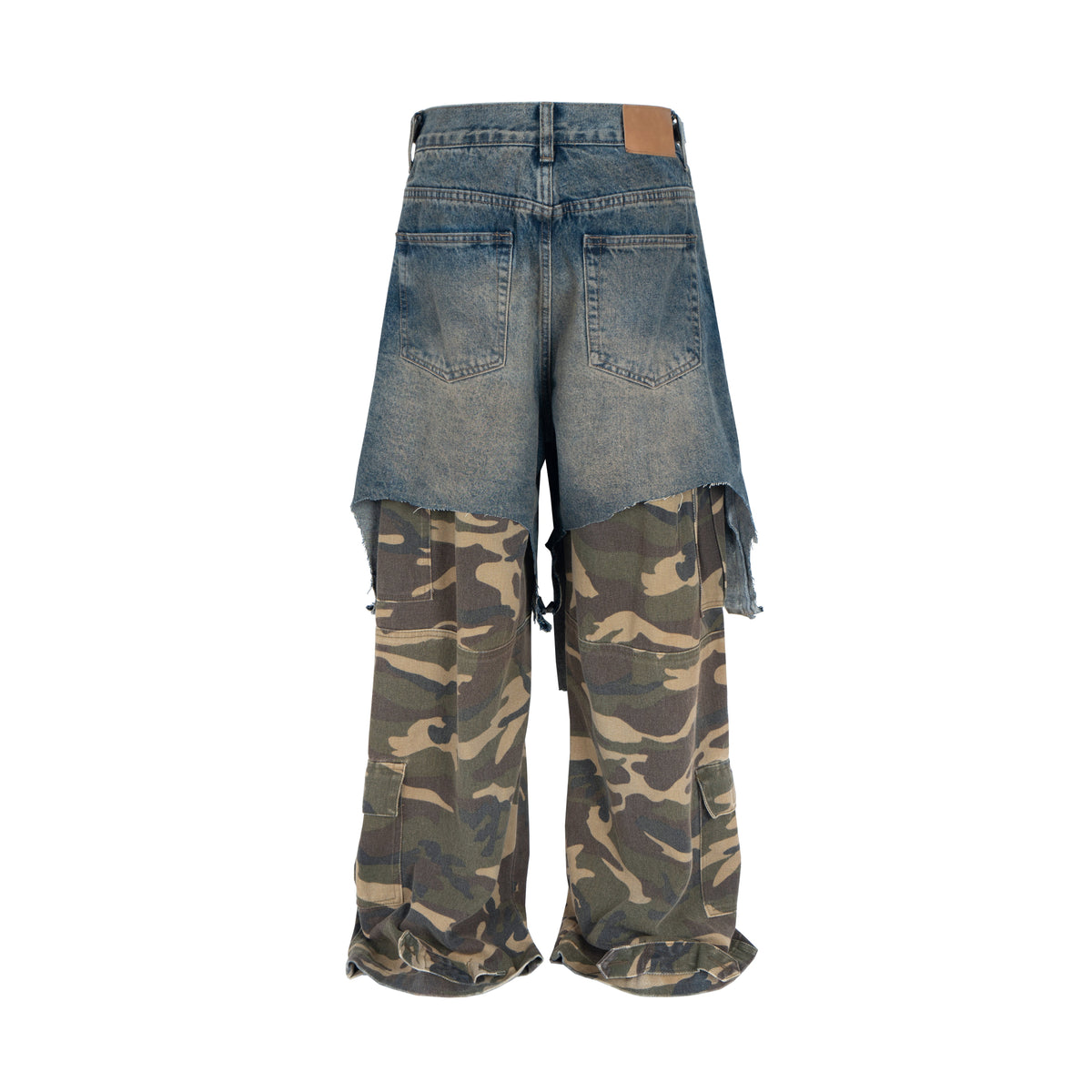 Deconstructed Denim Camo Layered Jeans for Effortless Style - OMYGOODS