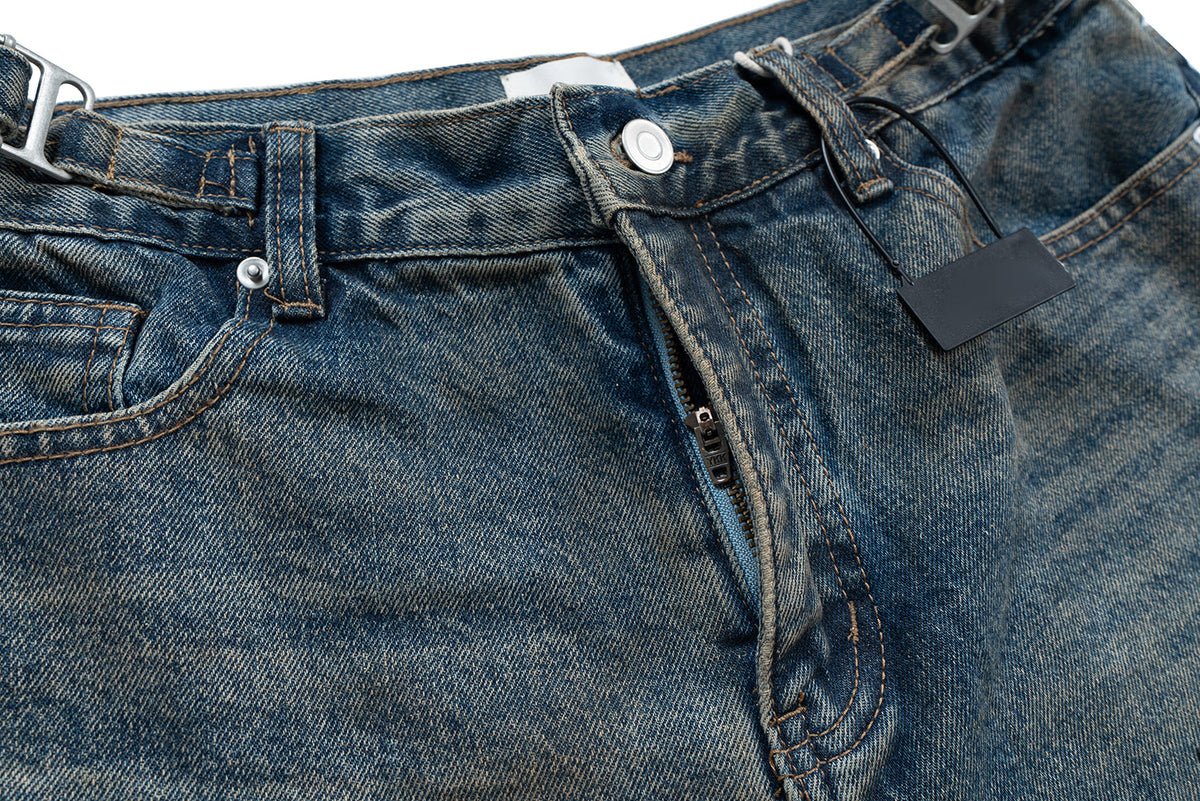 Deconstructed Denim Camo Layered Jeans for Effortless Style - OMYGOODS