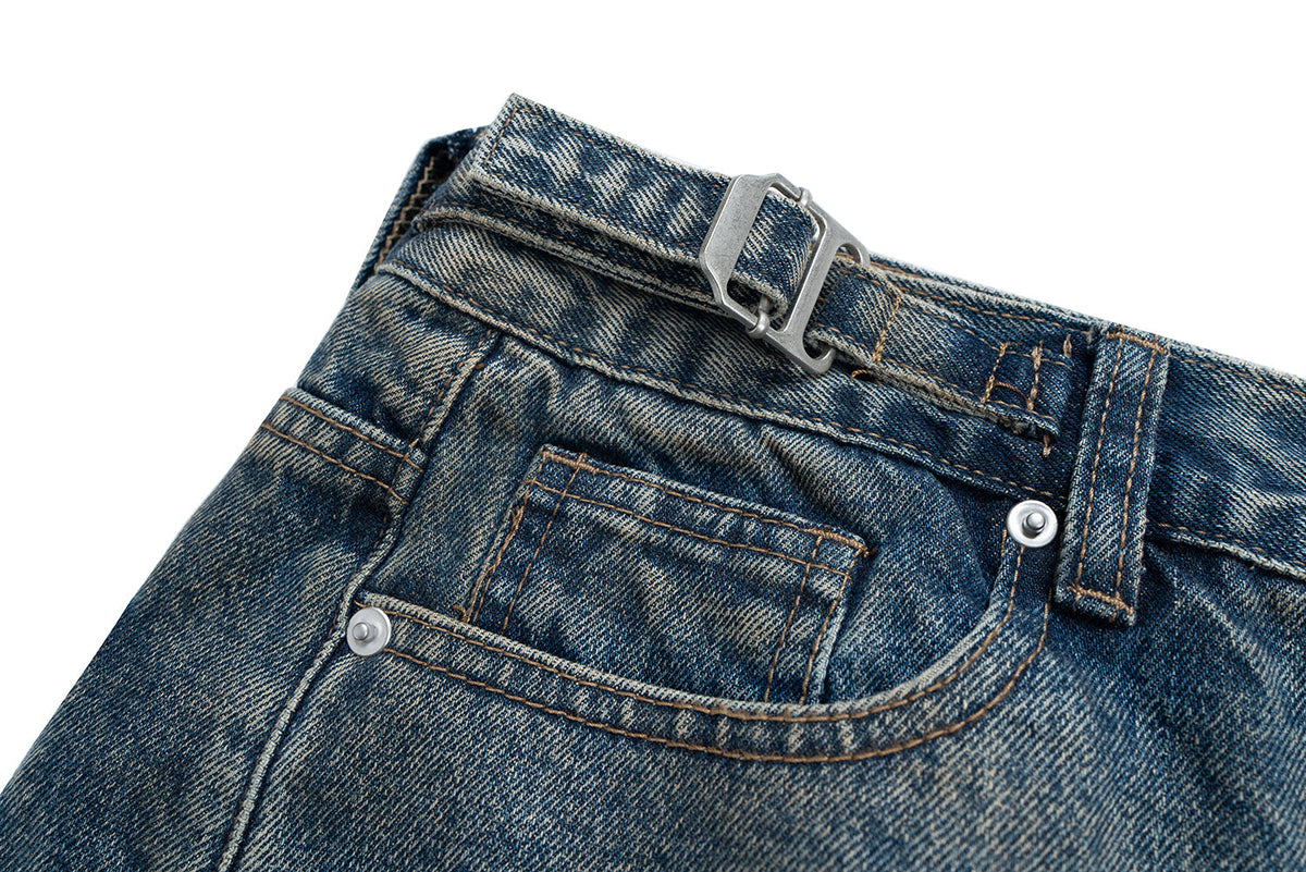 Deconstructed Denim Camo Layered Jeans for Effortless Style - OMYGOODS