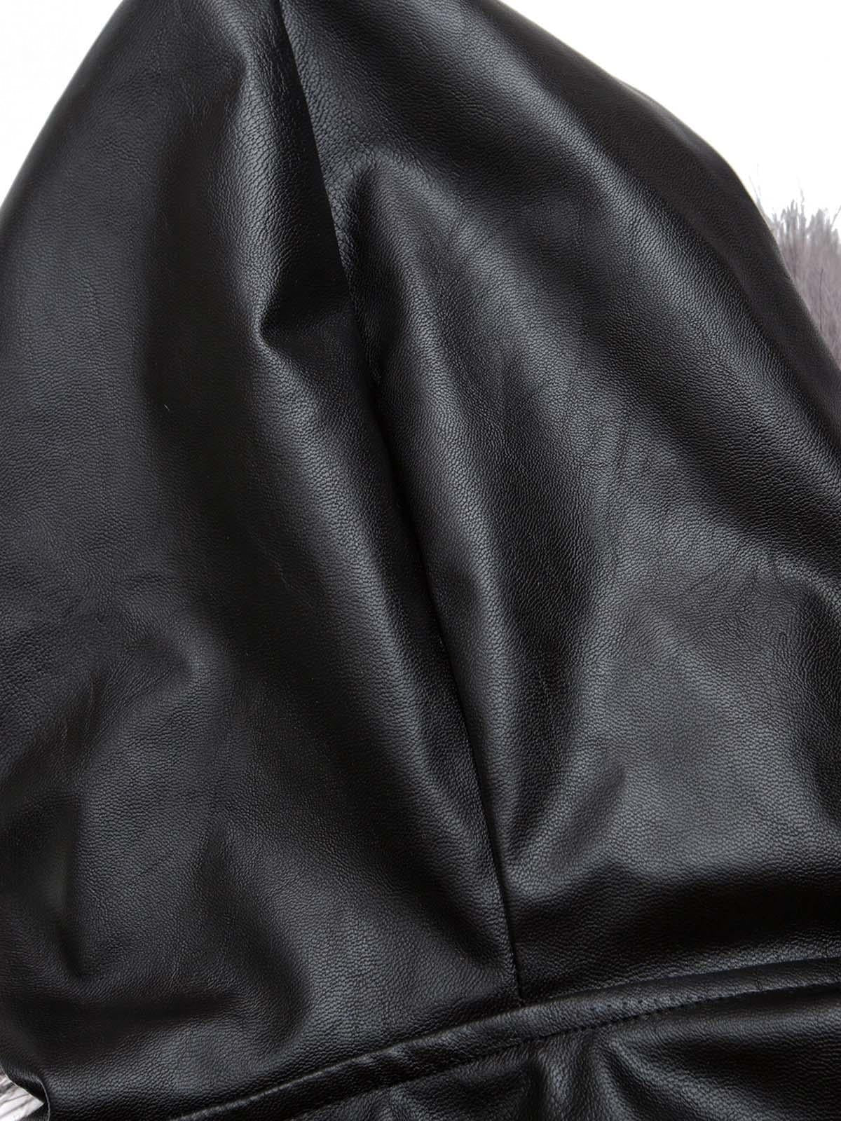 Omygoods Deconstructed Multi Pocket Fur Hooded PU Leather Jacket