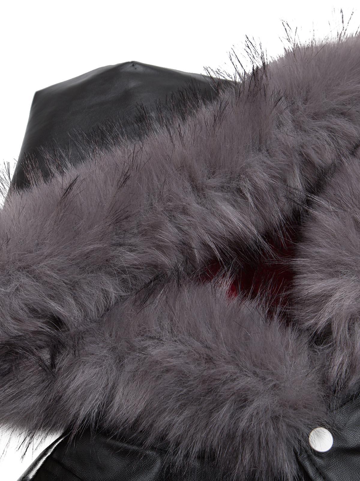 Omygoods Deconstructed Multi Pocket Fur Hooded PU Leather Jacket