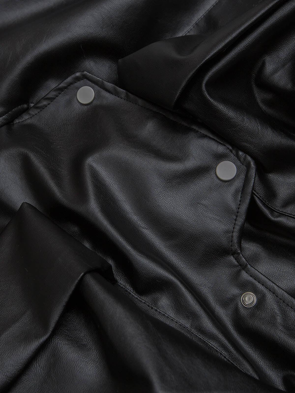 Omygoods Deconstructed Multi Pocket Fur Hooded PU Leather Jacket
