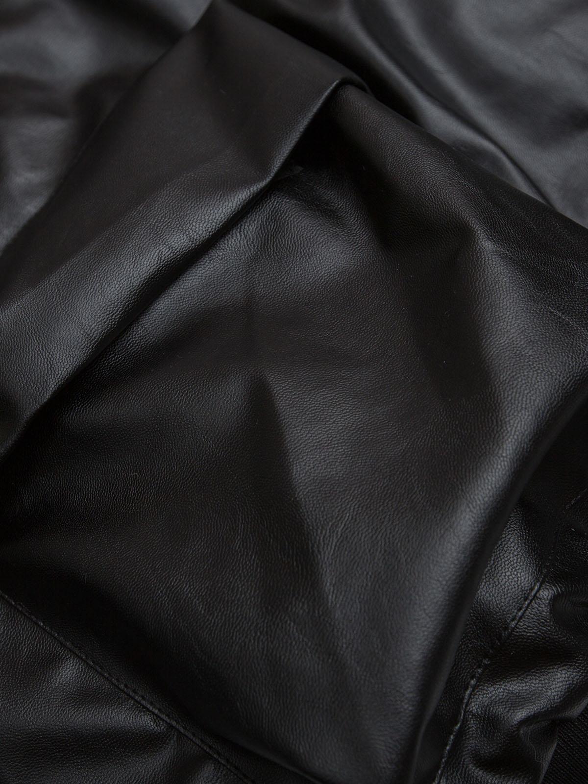 Omygoods Deconstructed Multi Pocket Fur Hooded PU Leather Jacket