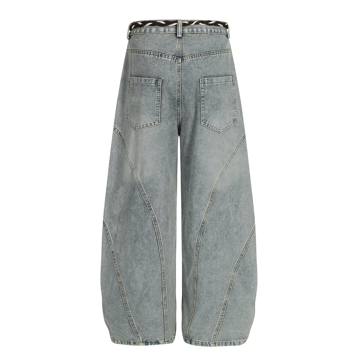 Denim Retro Belt Detail | Patchwork Barrel Jeans - OMYGOODS