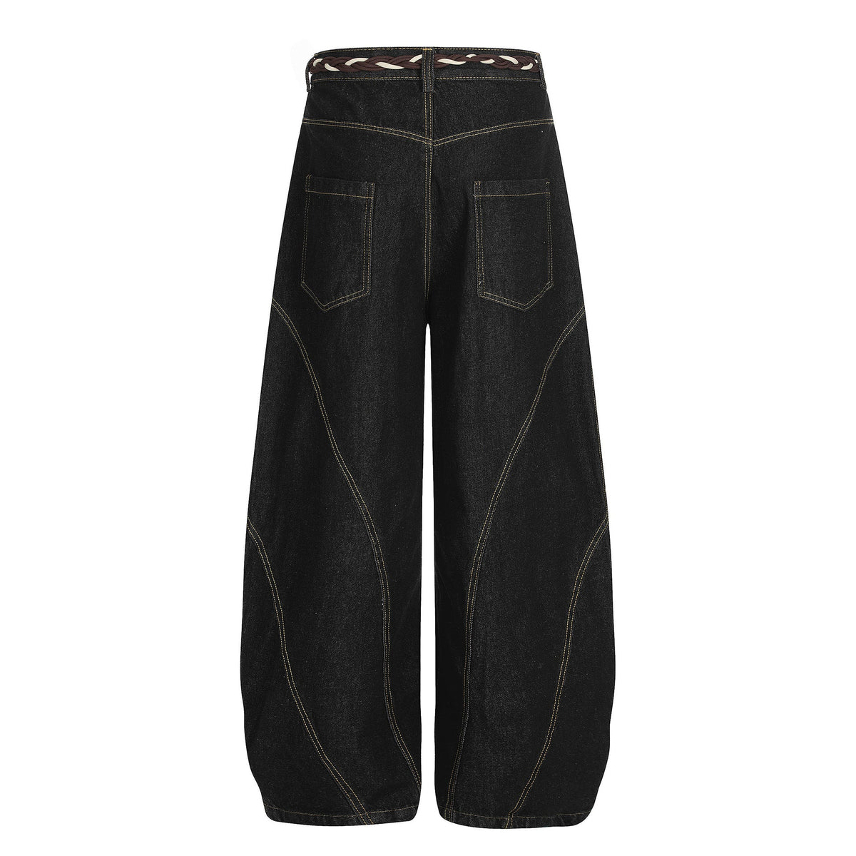 Denim Retro Belt Detail | Patchwork Barrel Jeans - OMYGOODS