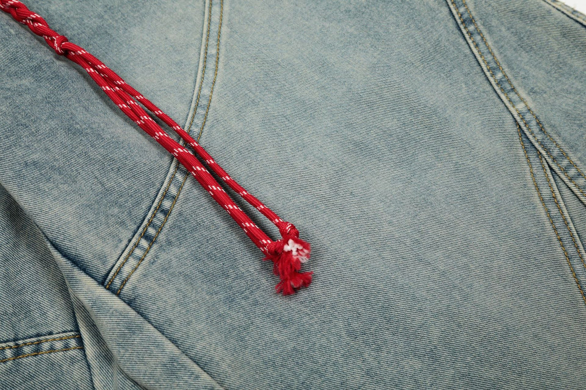 Denim Retro Belt Detail | Patchwork Barrel Jeans - OMYGOODS