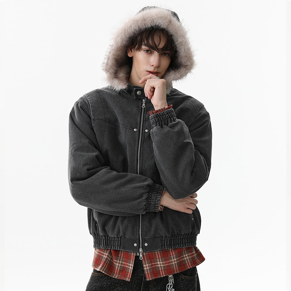 Denim Textured | Fur Streetwear Jacket - OMYGOODS