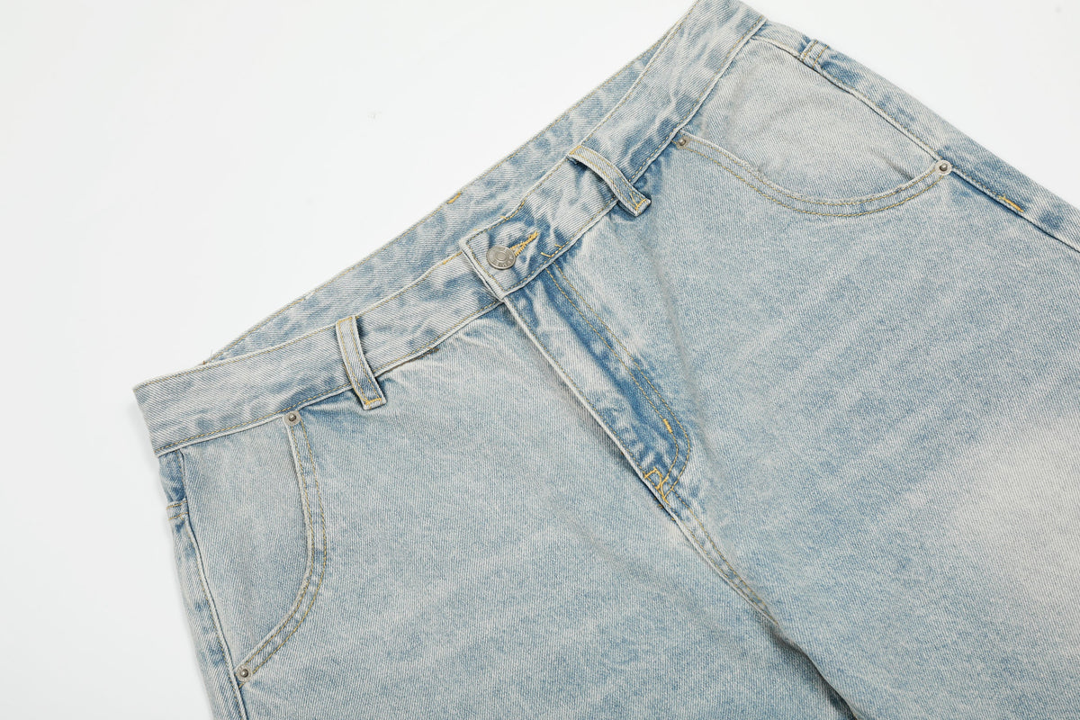 Denim Washed Distressed Barrel Jeans - OMYGOODS