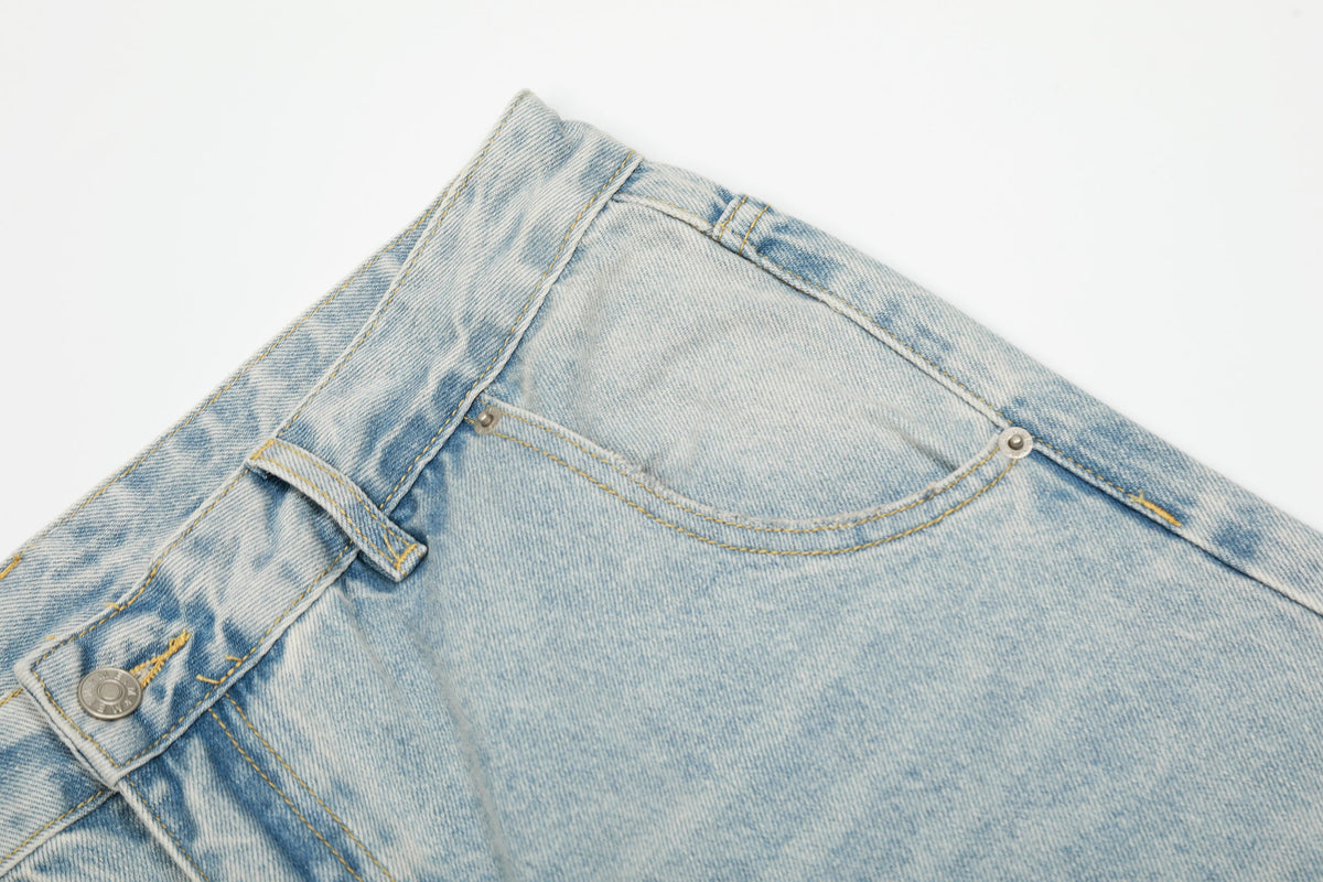 Denim Washed Distressed Barrel Jeans - OMYGOODS