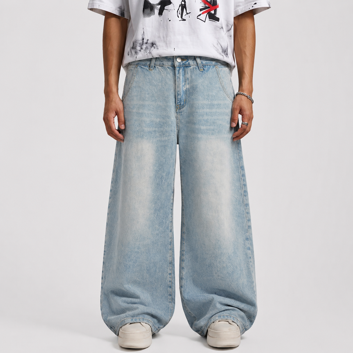 Denim Washed Distressed Barrel Jeans - OMYGOODS