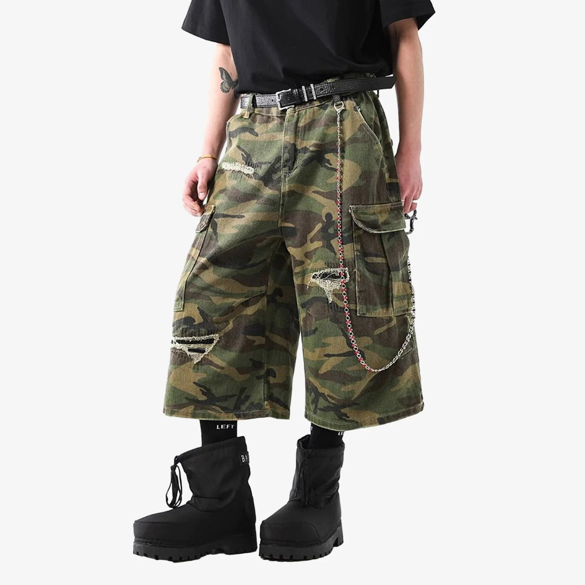 Destroyed Camo Baggy Cargo Shorts for Ultimate Comfort - OMYGOODS