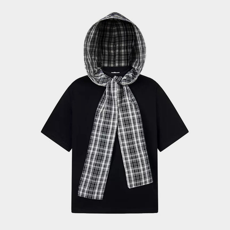 Detachable Badge | Hooded Plaid Cape T-shirt - OMYGOODS