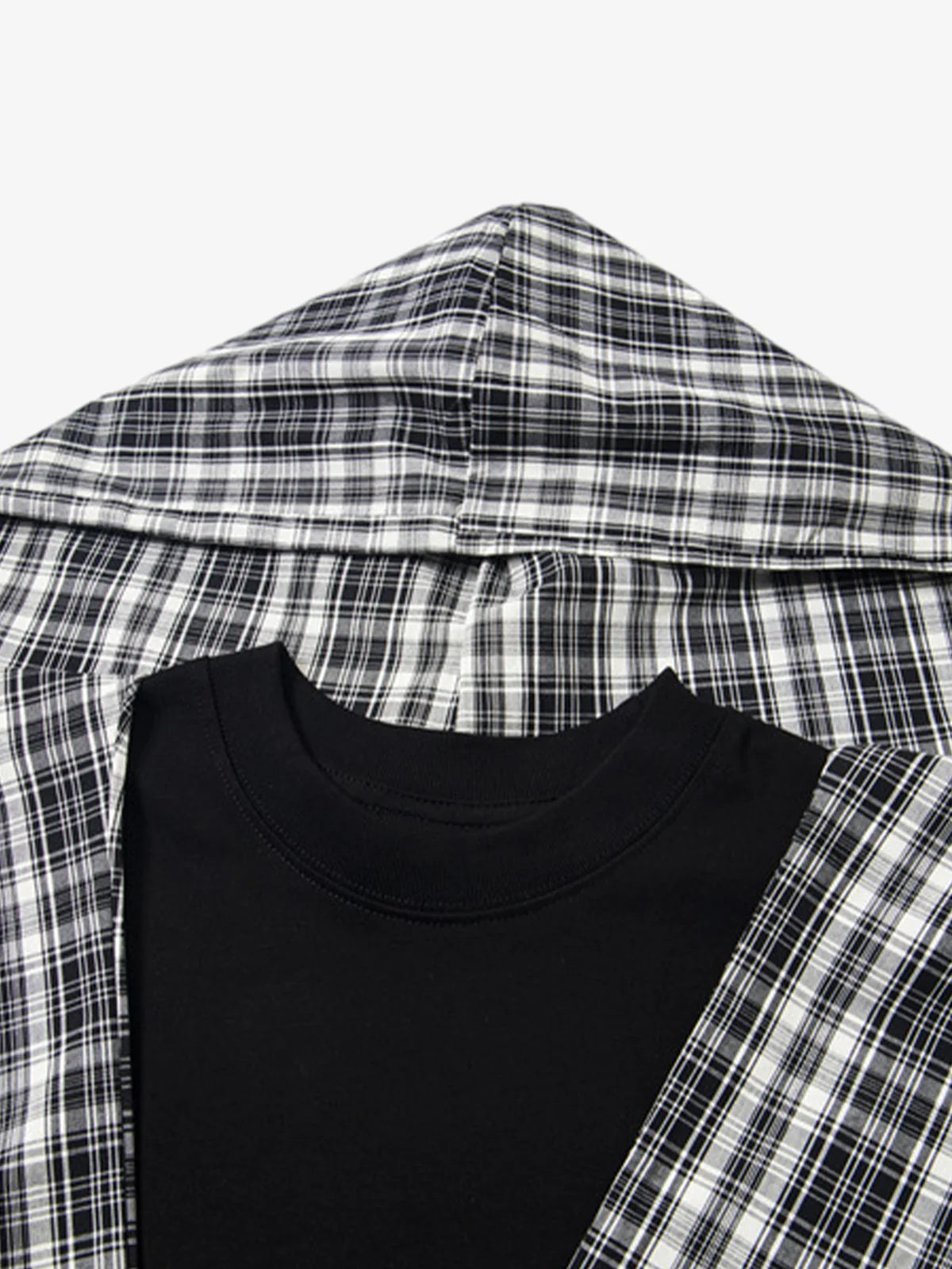 Detachable Badge | Hooded Plaid Cape T-shirt - OMYGOODS