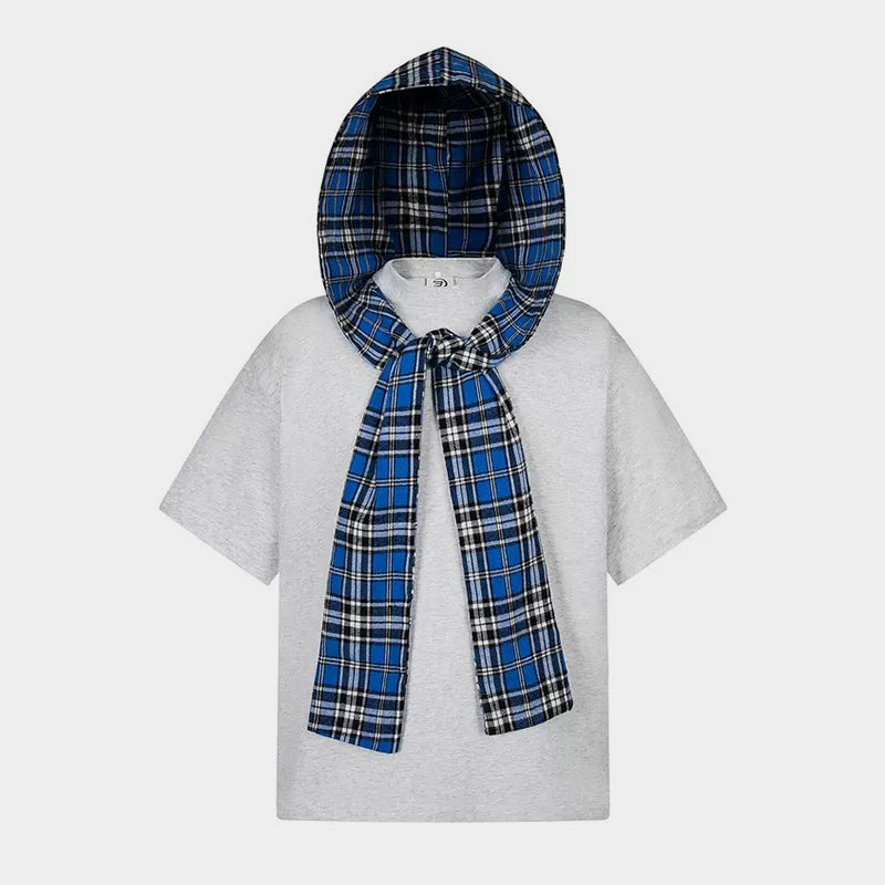 Detachable Badge | Hooded Plaid Cape T-shirt - OMYGOODS