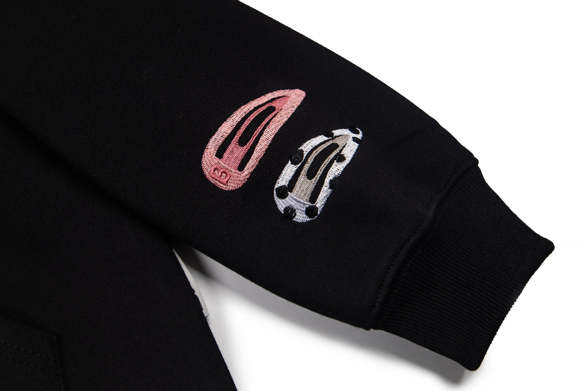 Detachable Hair Clip Decoration Zip Up Hoodie - OMYGOODS