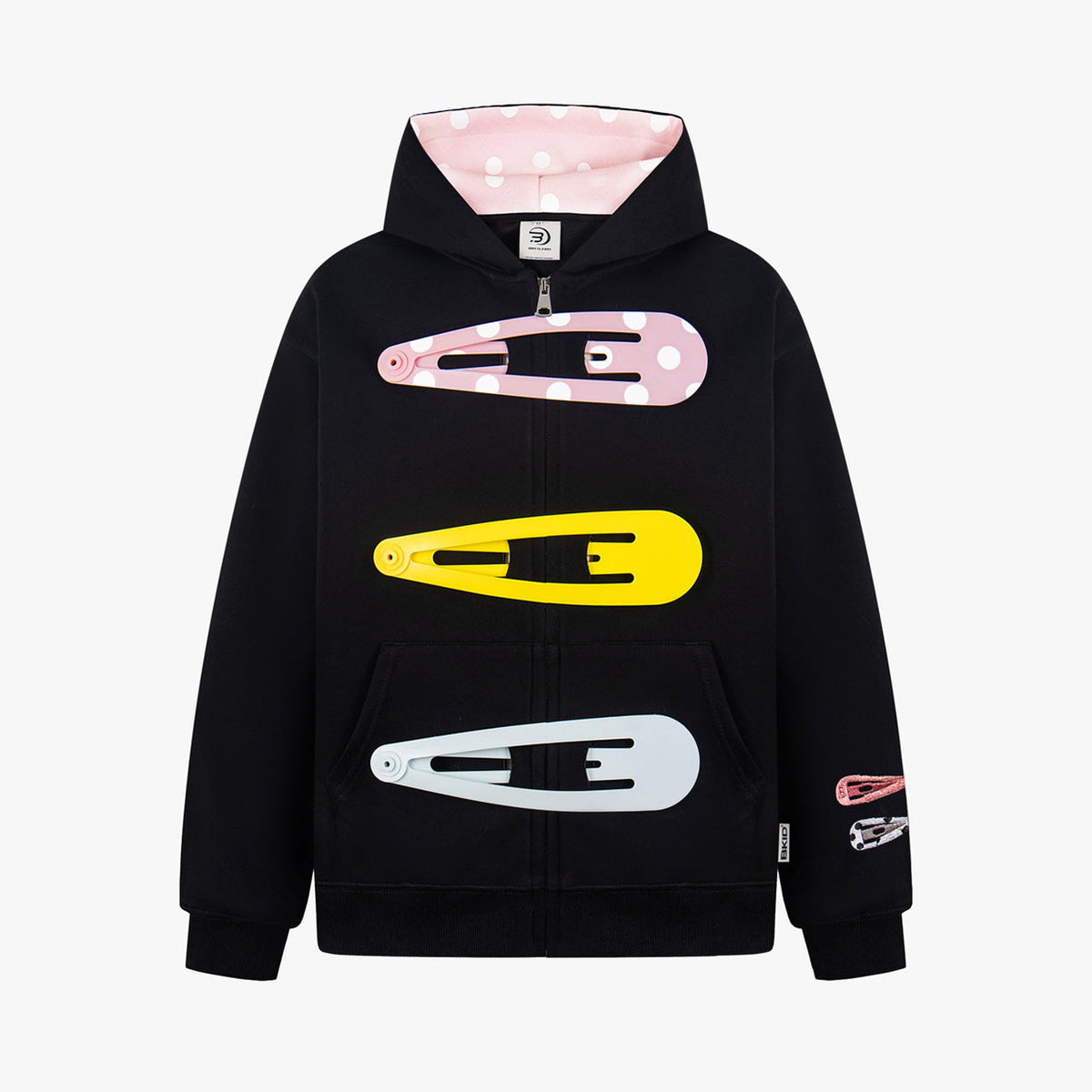 Detachable Hair Clip Decoration Zip Up Hoodie - OMYGOODS