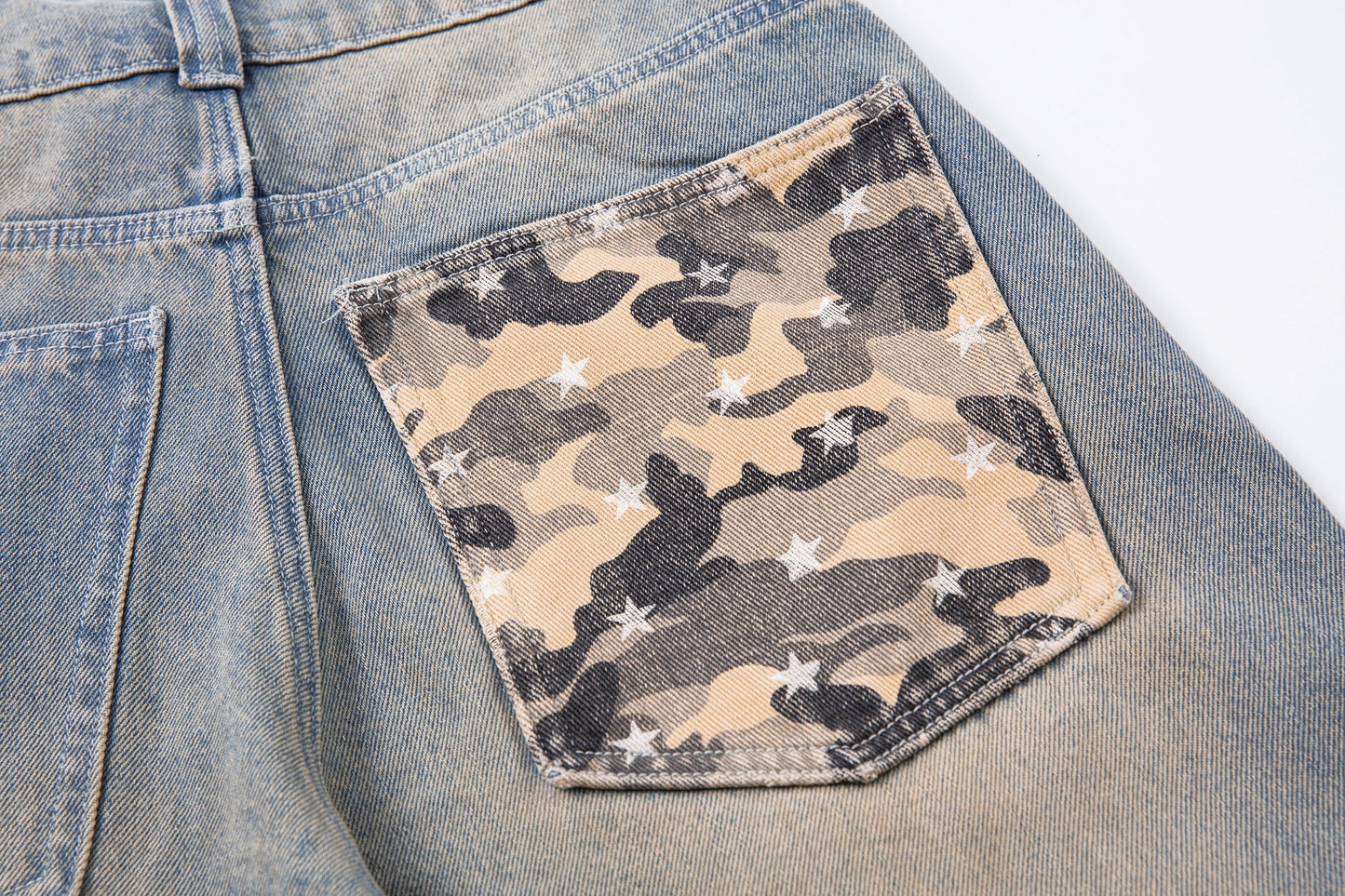 Camo Star Cuffed Denim | Baggy Streetwear Jeans