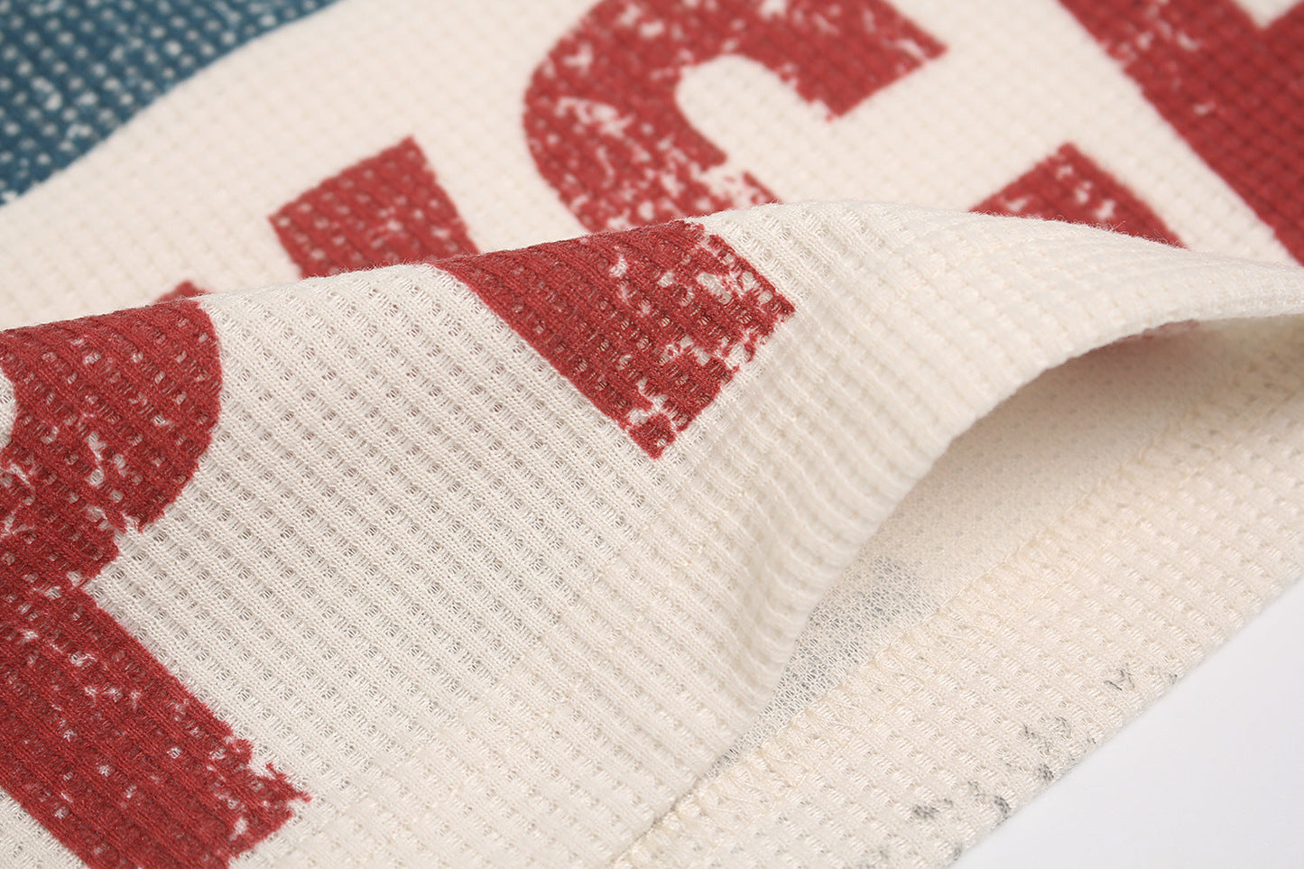 Graphic Print Crewneck | Waffle Knit Sweatshirt