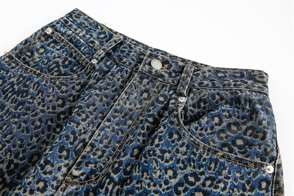 Leopard Print Barrel Jeans | Wide Leg High Rise Streetwear Denim