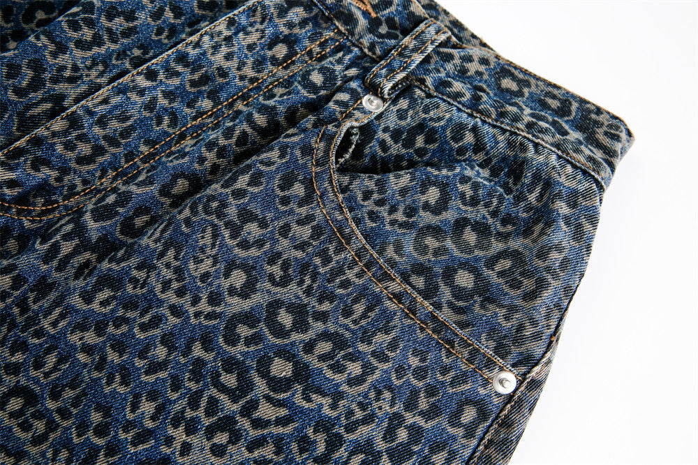 Leopard Print Barrel Jeans | Wide Leg High Rise Streetwear Denim