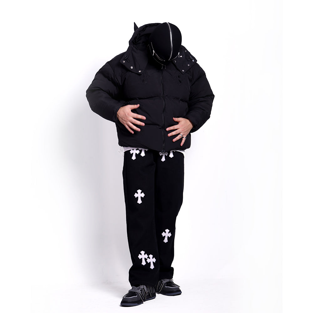 Devil | Black Hooded Puffer Jacket - OMYGOODS