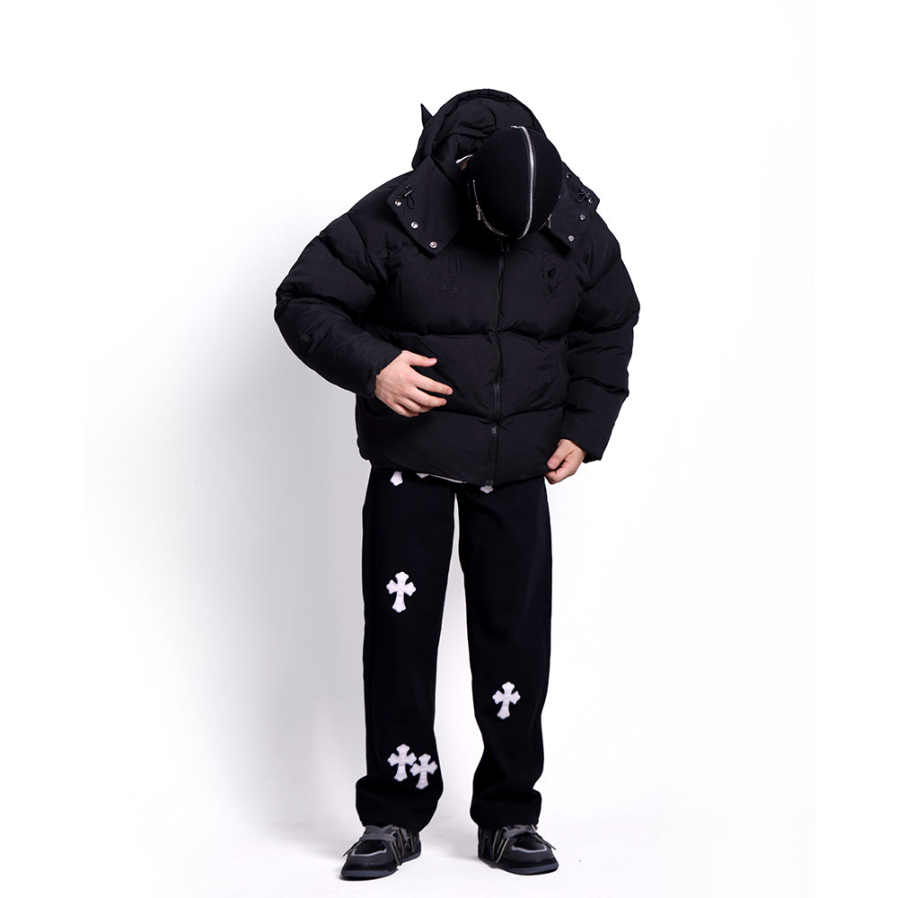 Devil | Black Hooded Puffer Jacket - OMYGOODS
