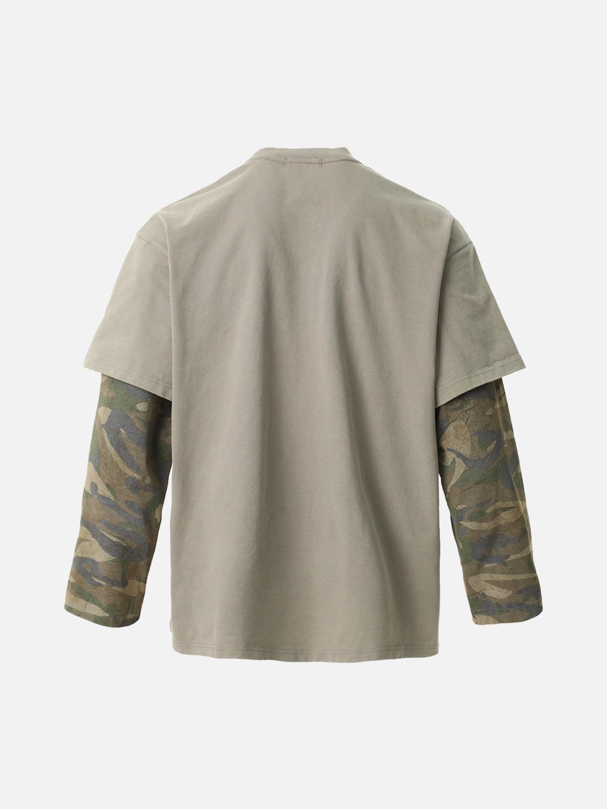 Omygoods Distressed Camouflage Faux Two-Piece Graphic T-Shirt