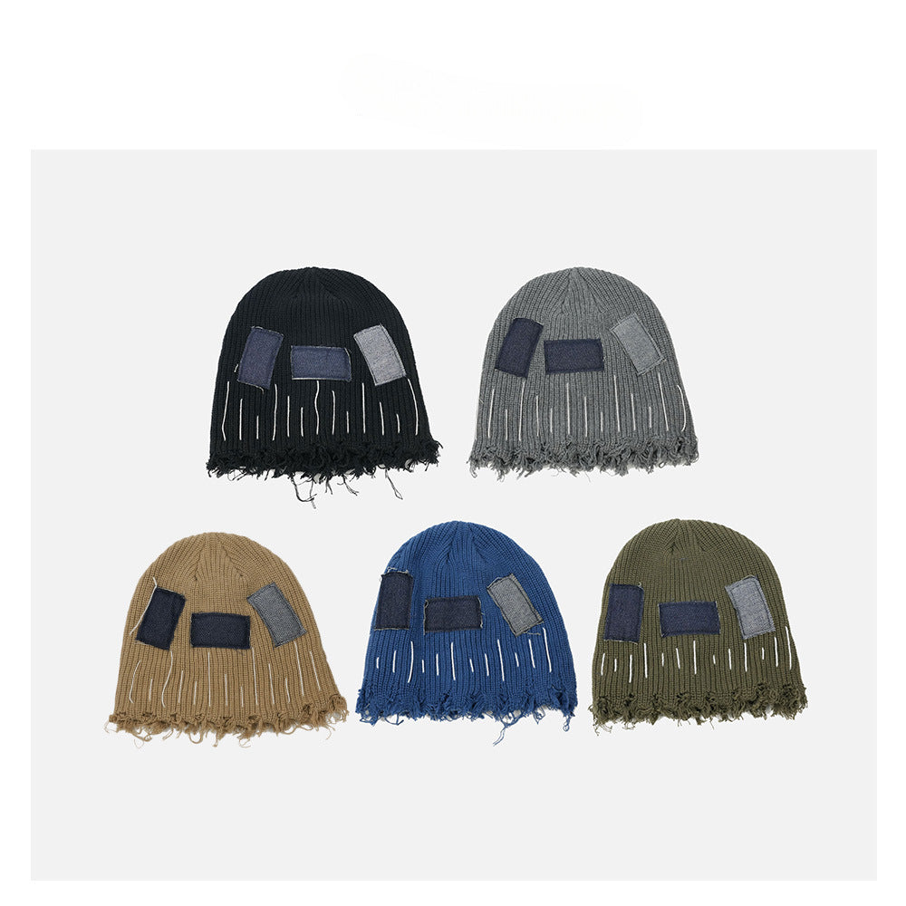 Distressed Denim | Patchwork Beanie - OMYGOODS