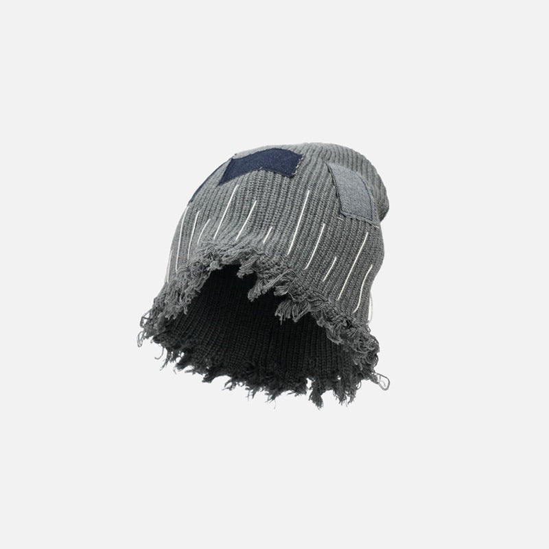 Distressed Denim | Patchwork Beanie - OMYGOODS