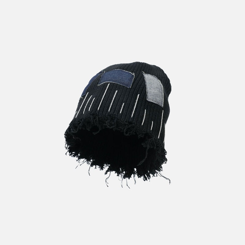 Distressed Denim | Patchwork Beanie - OMYGOODS