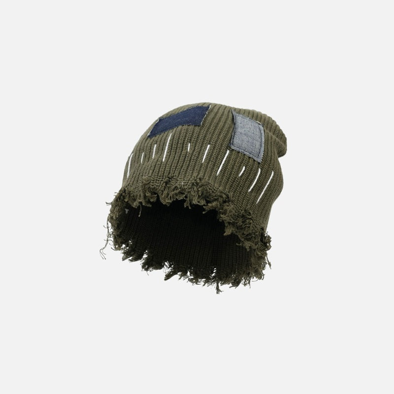 Distressed Denim | Patchwork Beanie - OMYGOODS