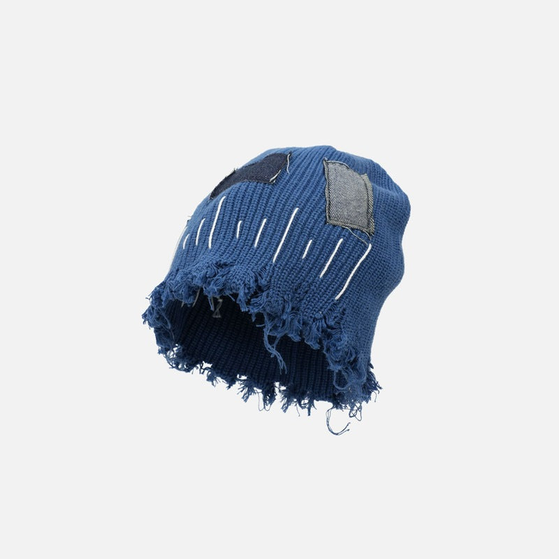 Distressed Denim | Patchwork Beanie - OMYGOODS