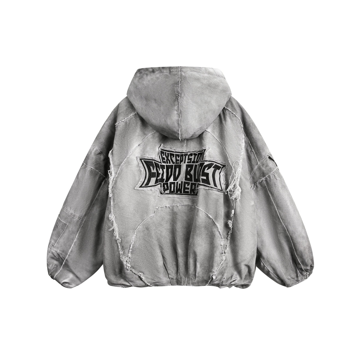Distressed Embroidered | Padded Hooded Jacket - OMYGOODS