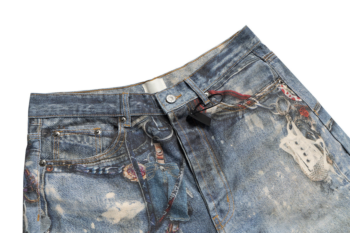 Distressed Keychain Print | Denim Shorts - OMYGOODS