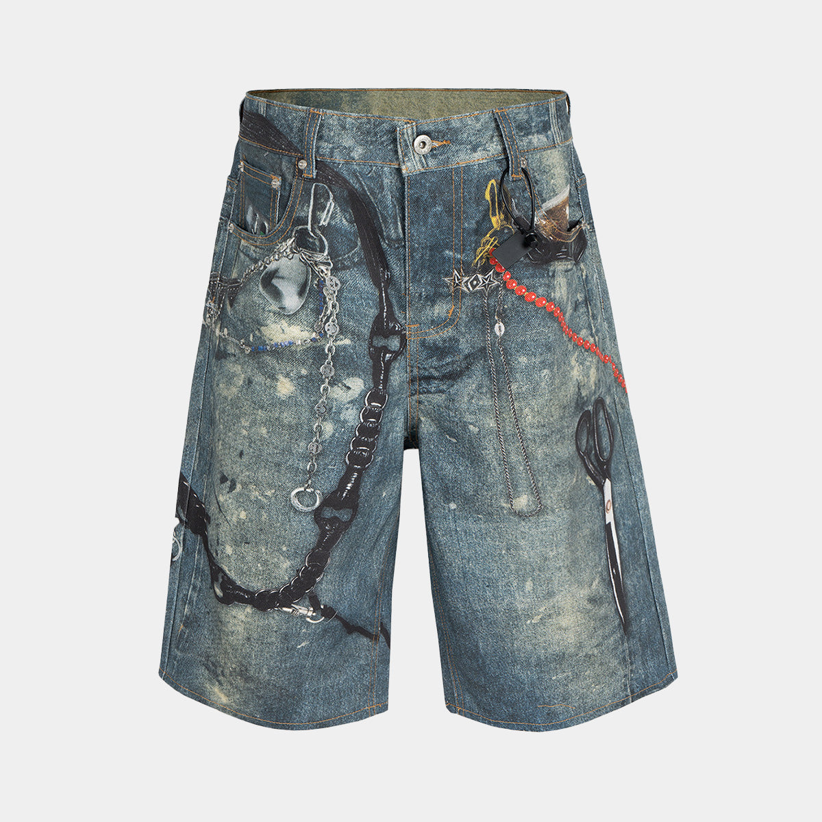 Distressed Keychain Print | Denim Shorts - OMYGOODS