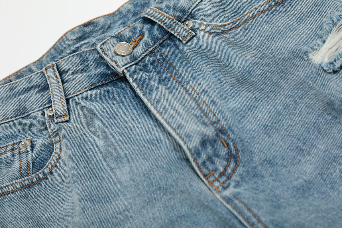 Distressed Light Wash Denim Shorts - OMYGOODS