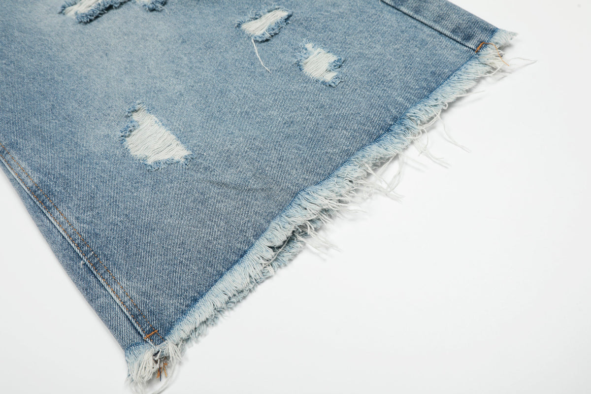 Distressed Light Wash Denim Shorts - OMYGOODS
