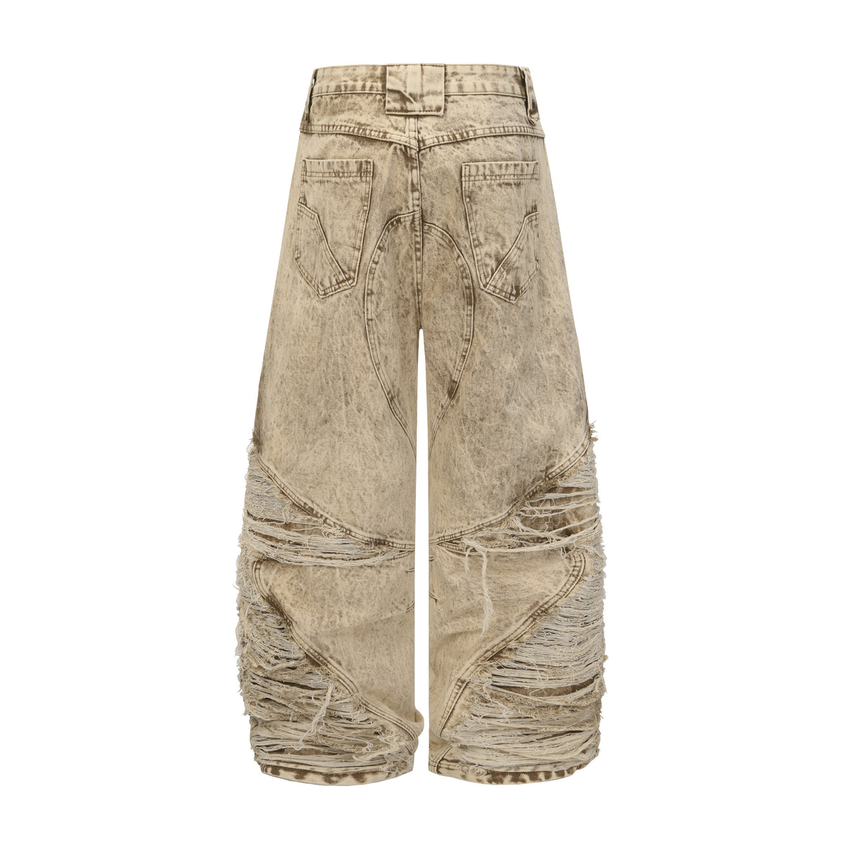 Distressed Raw-Edge Panel Sculpted Wide-Leg Jeans - OMYGOODS