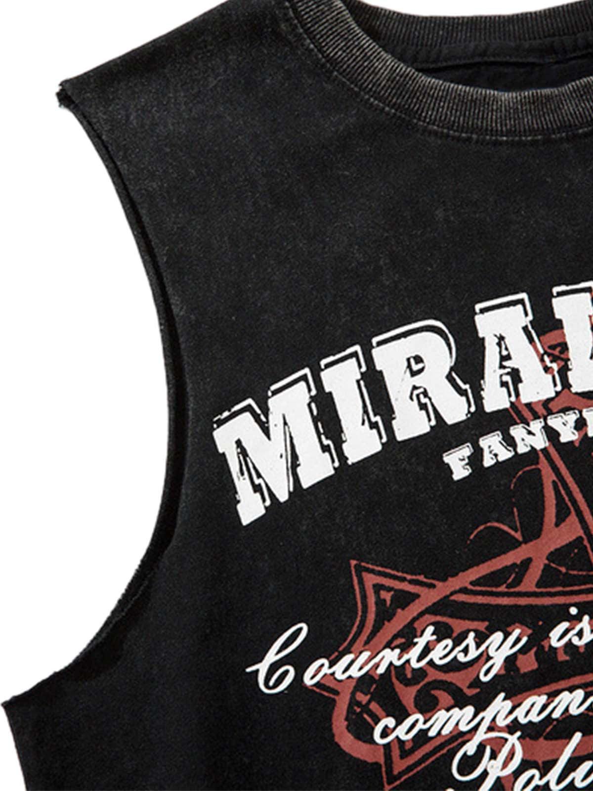 Omygoods Distressed Ripped Graphic Cross Print Vest