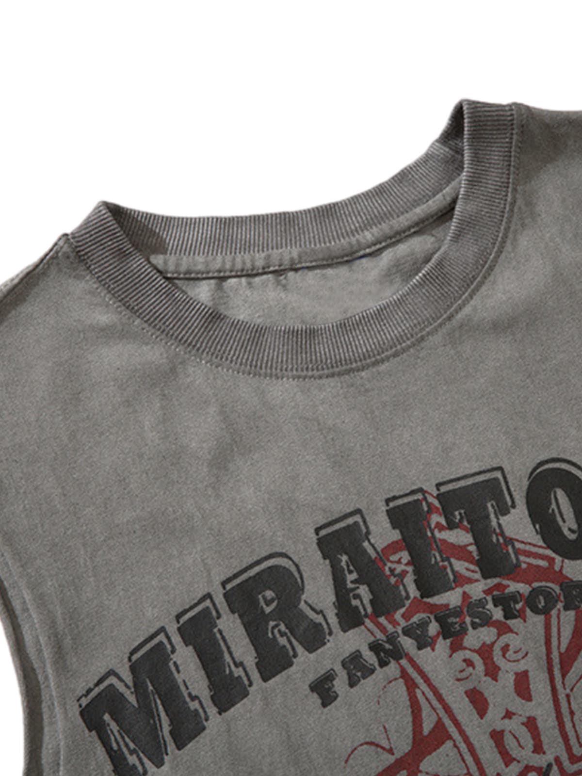 Omygoods Distressed Ripped Graphic Cross Print Vest