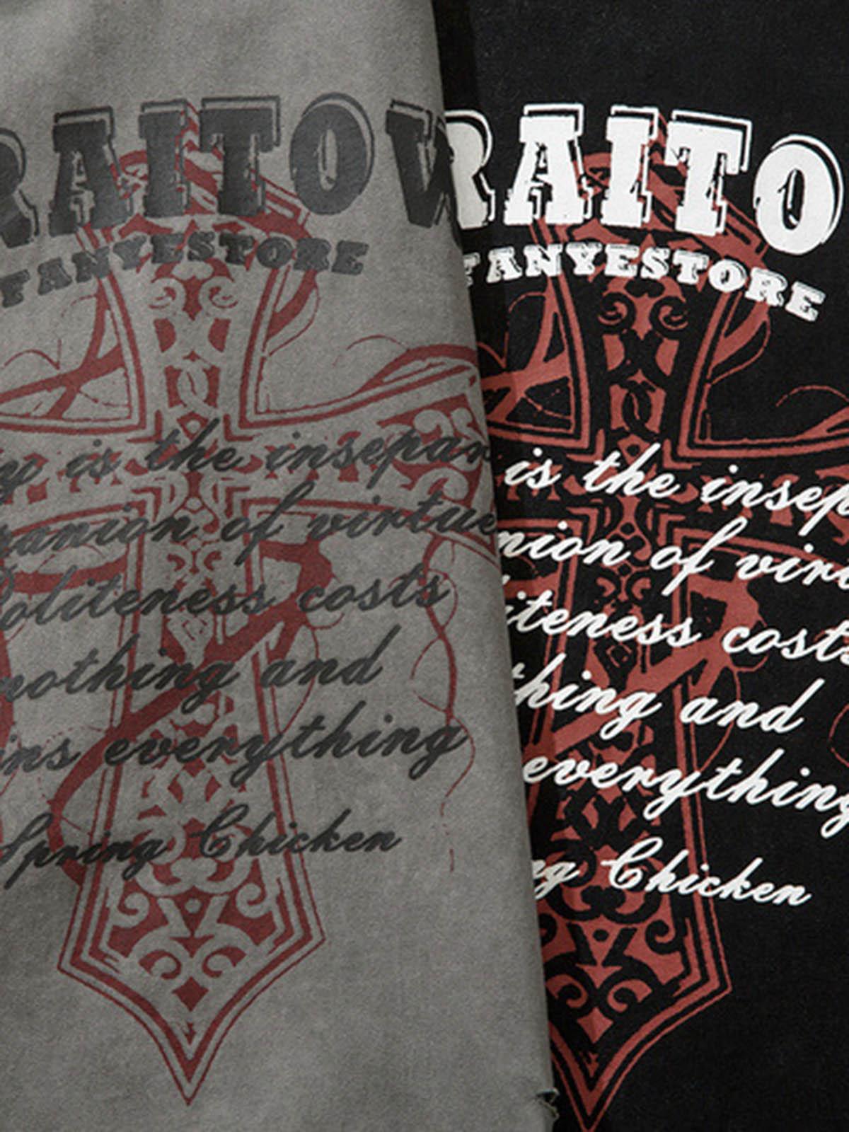 Omygoods Distressed Ripped Graphic Cross Print Vest