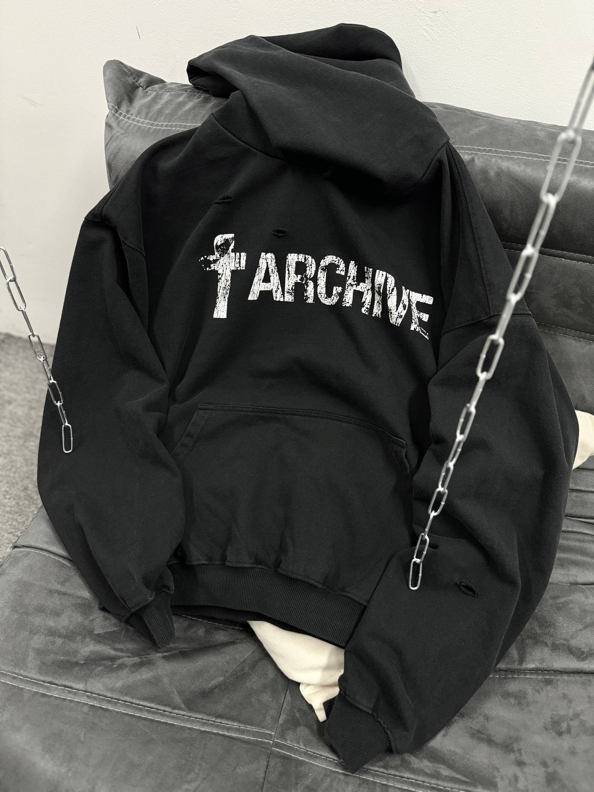 Distressed Washed Black | Archive Hoodie - OMYGOODS