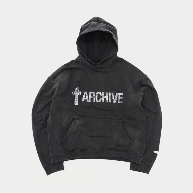 Distressed Washed Black | Archive Hoodie - OMYGOODS