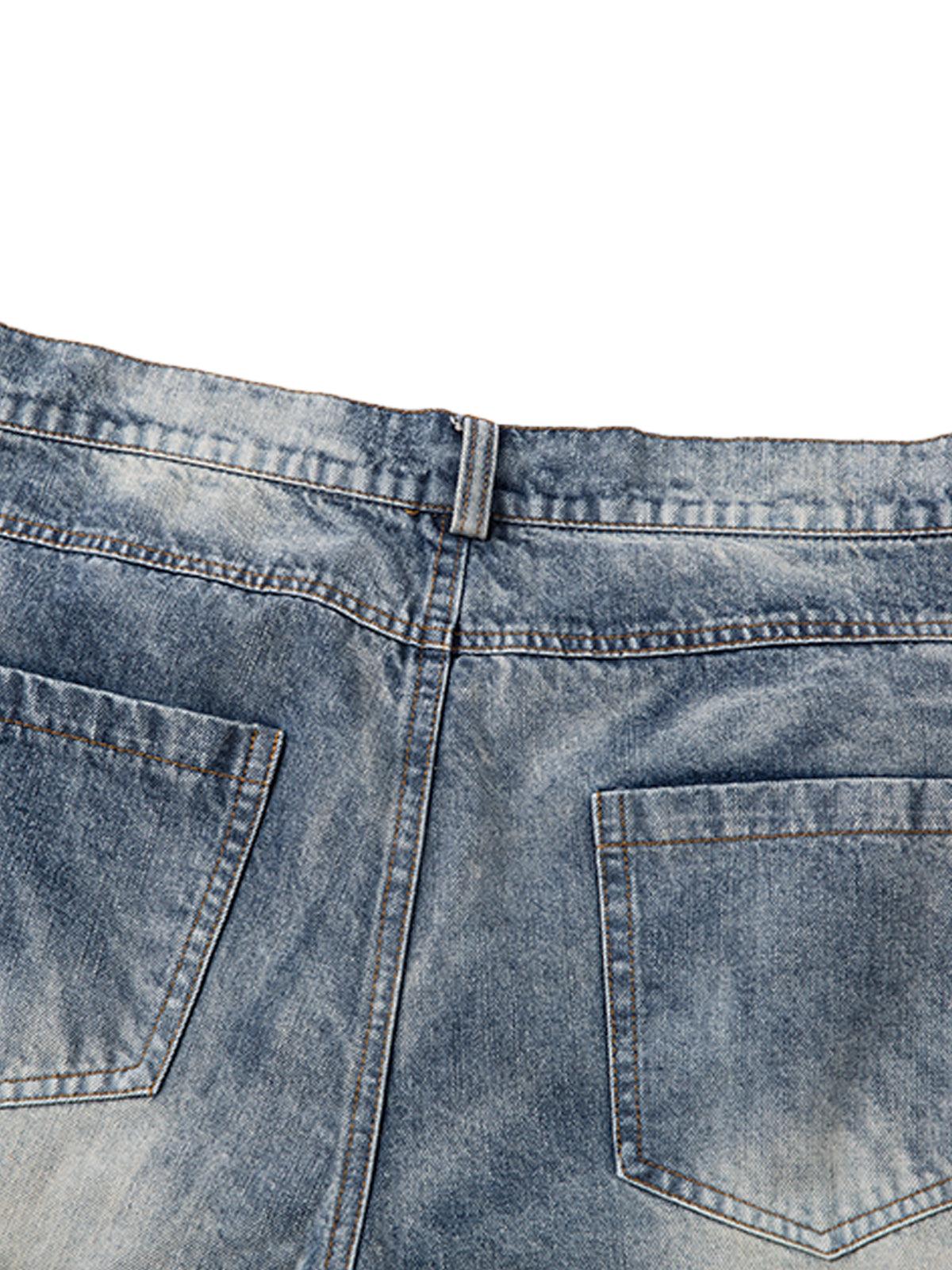 Omygoods Distressed Washed Pleated Jeans