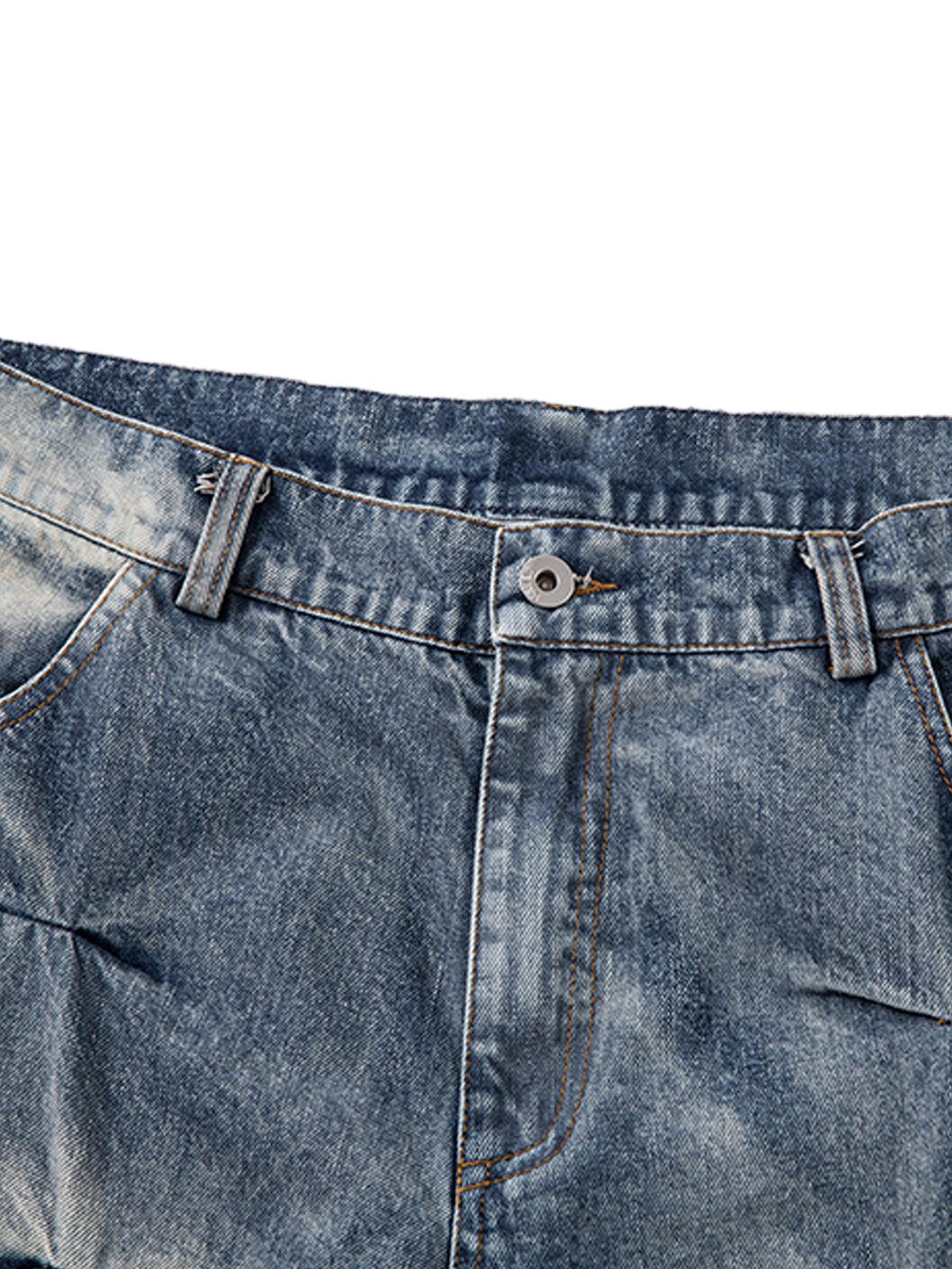 Omygoods Distressed Washed Pleated Jeans