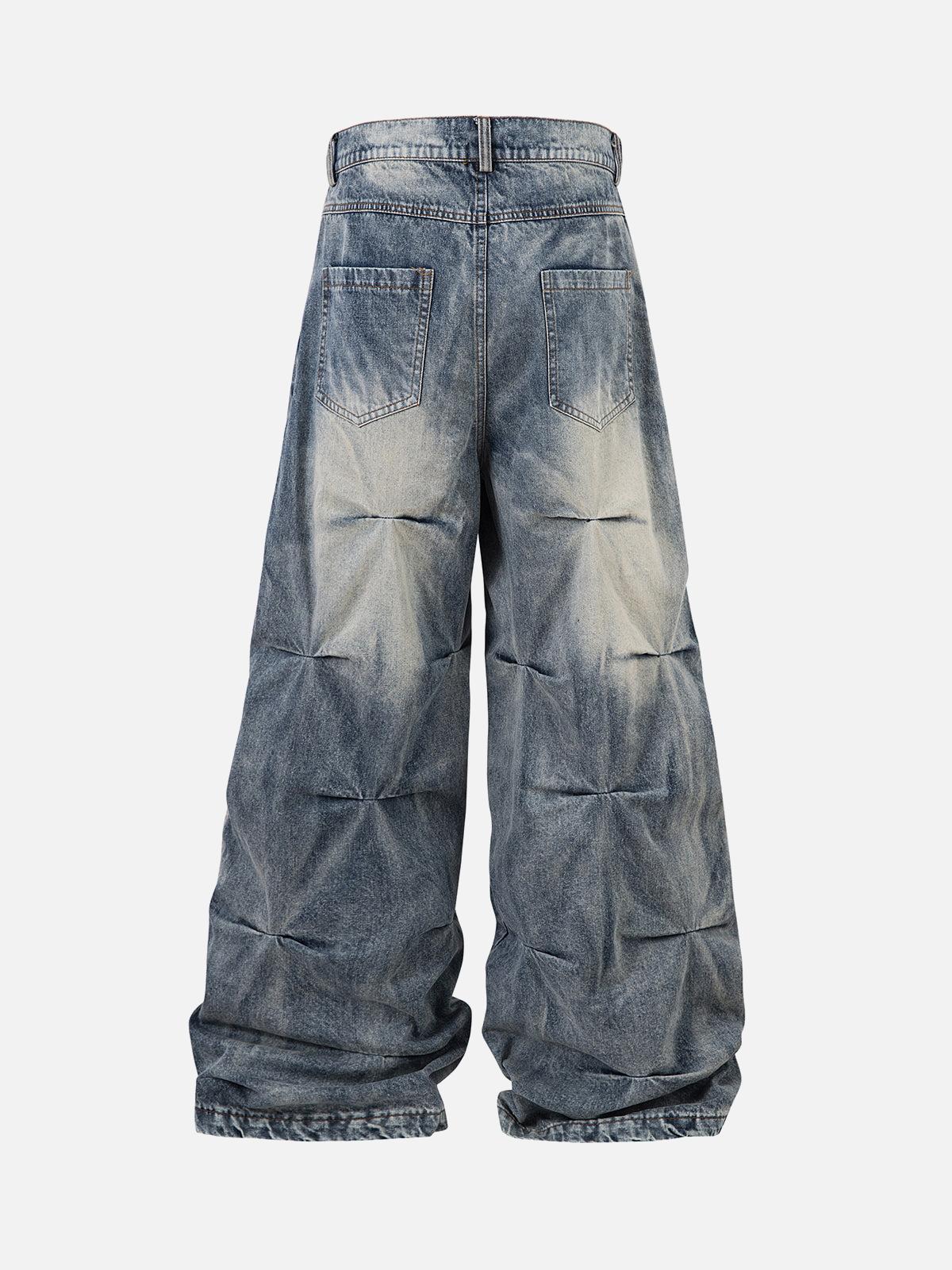 Omygoods Distressed Washed Pleated Jeans
